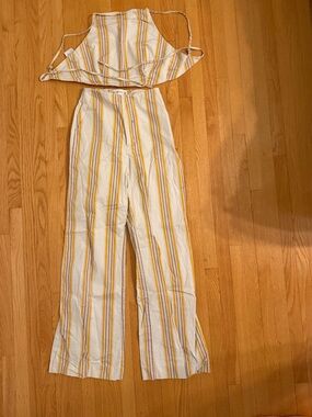 Abercrombie Cream and Yellow Stripe Matching Set | Halter Top & Wide Leg Pants